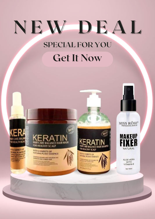 Deal Of 4 Keratin Hair Treatment | Hair Mask + Hair Shampoo + Hair Serum With  Makeup Fixer